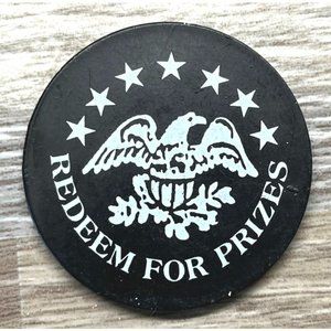 Vintage Wooden Token Amerian Eagle Redeem for Prizes Black 1.5" Across